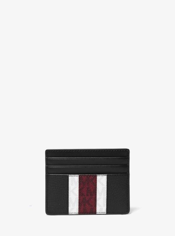 Panske Penazenky Michael Kors Hudson Logo Stripe Leather Tall Card Case Čierne - Doplnky Michael Kors Vypredaj | XTQYH-0561